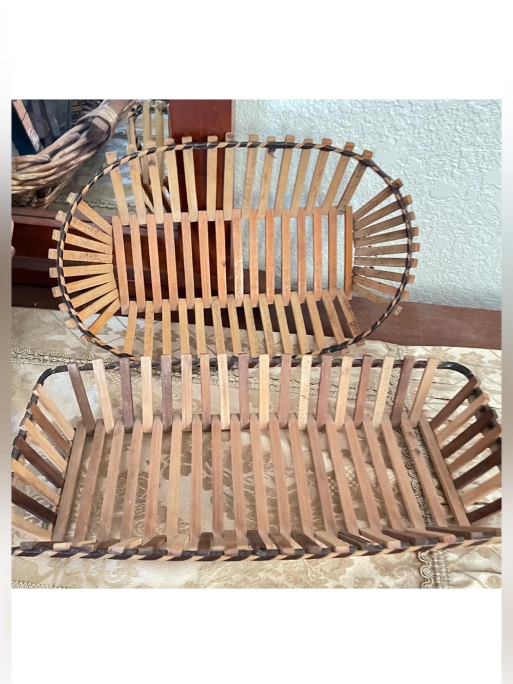 Vintage Set of 2 Wooden Slatted Baskets